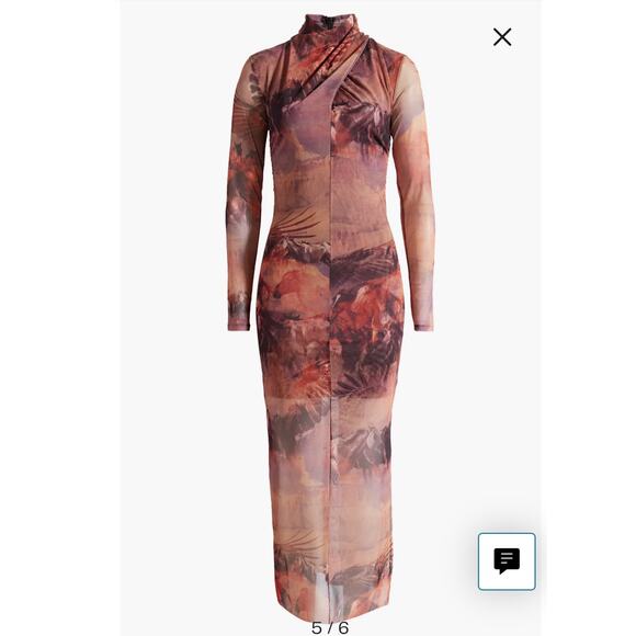 All Saints Tia Colca Mesh Western Horses Canyon Printed Midi Dress 4 - Picture 10 of 11